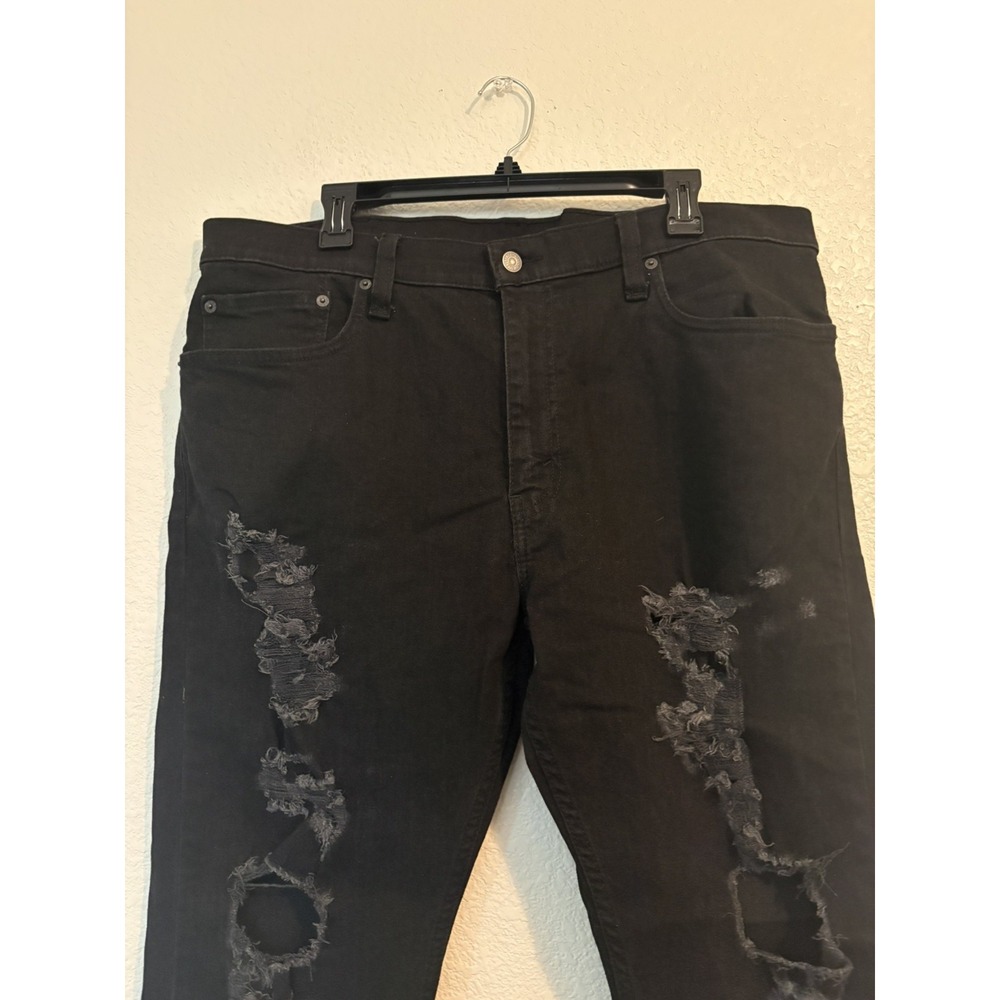 Levis 512 Jeans Mens 38x30 Black Distressed Stretch Denim - Picture 7 of 12
